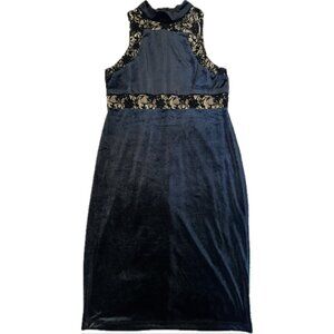 Black Velvet High Neck Dress with Nude Illusion